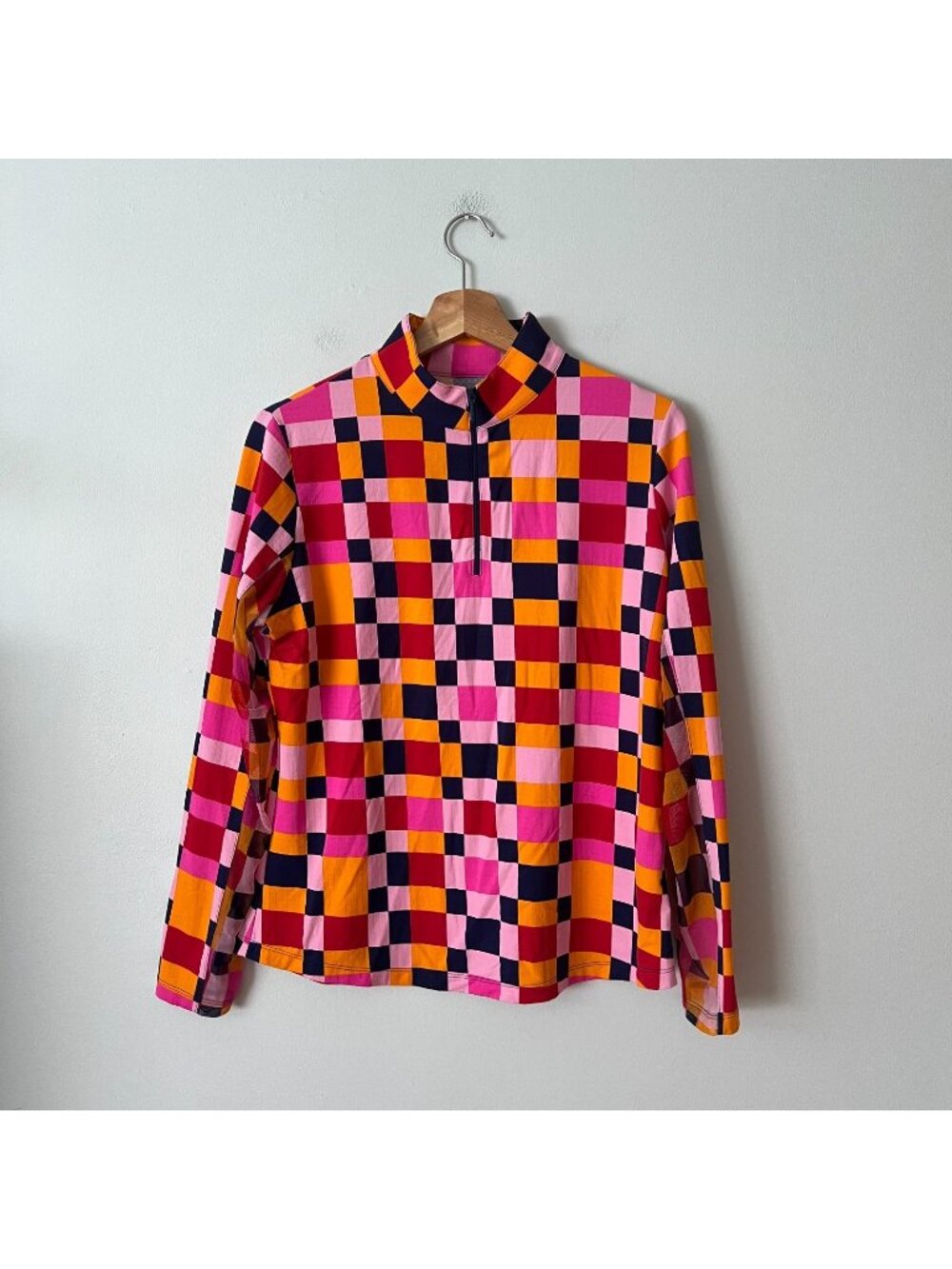 Ibkul 1/2 Zip UPF Sun Protection Pullover Pink Grid Women's Size Large